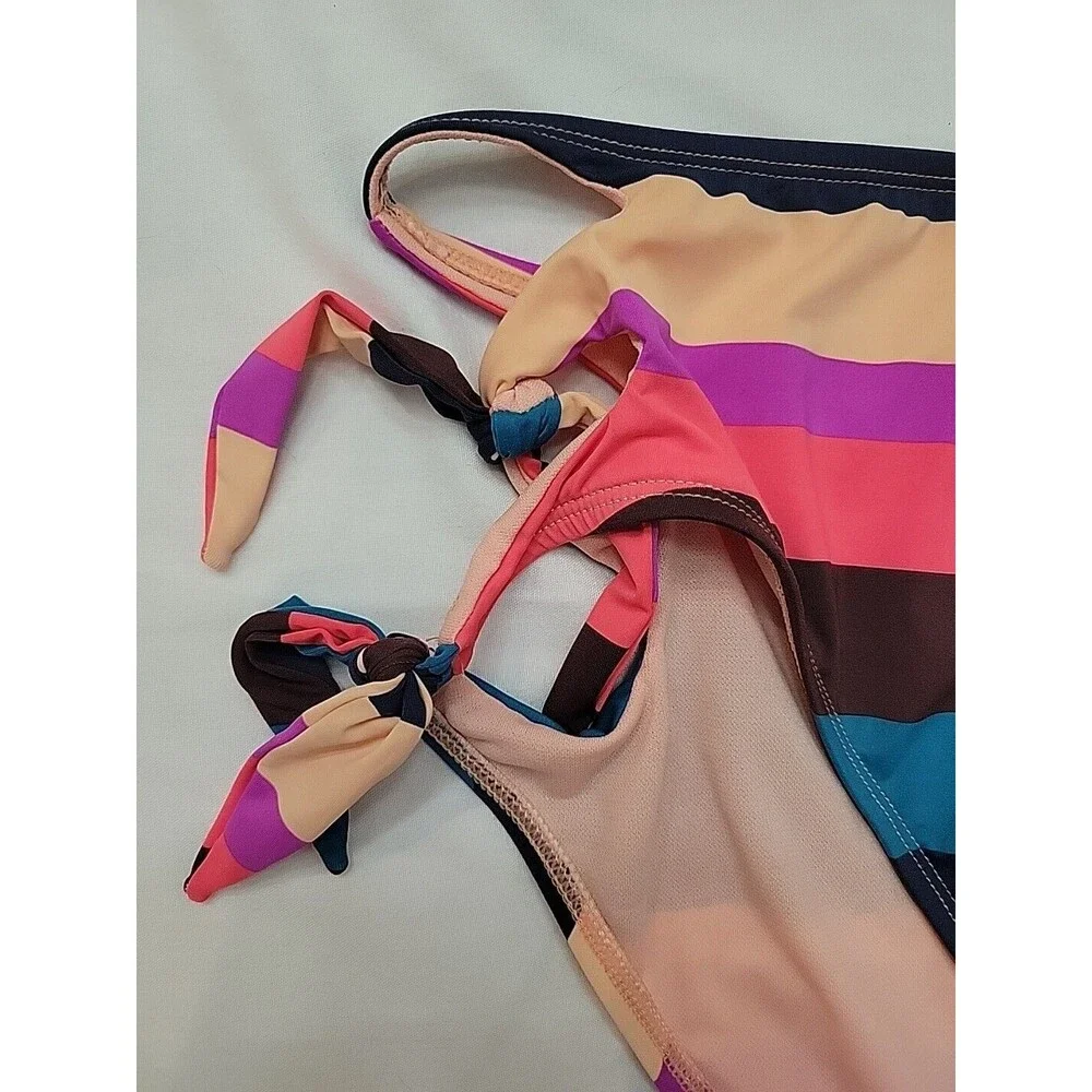Gibson Latimer Teal Black Red Pink Swimsuit BOTTOMS Size Large Adjustable Ties - Picture 2 of 6